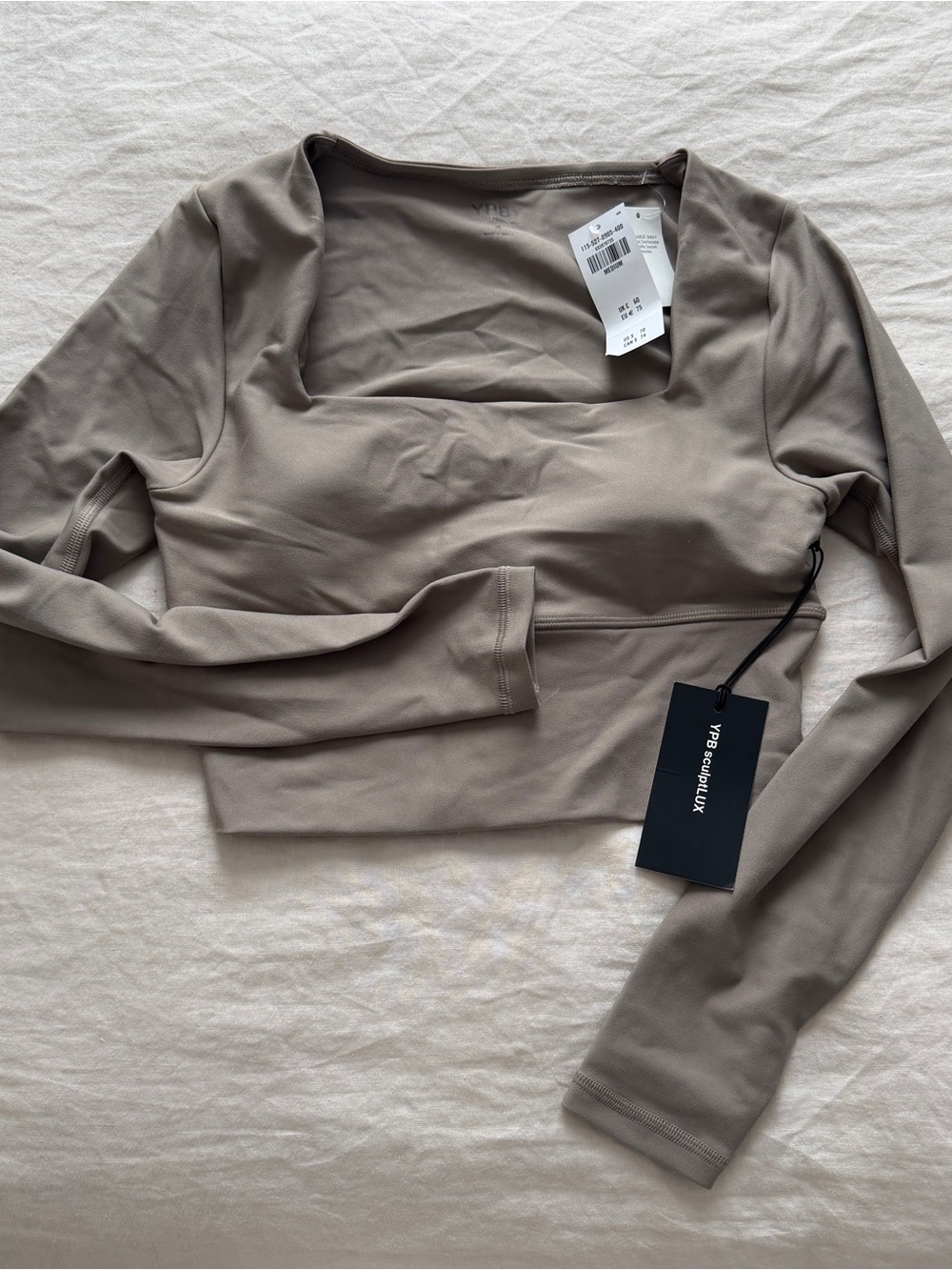 NWT YPB Abercrombie long sleeve taupe workout top square neck